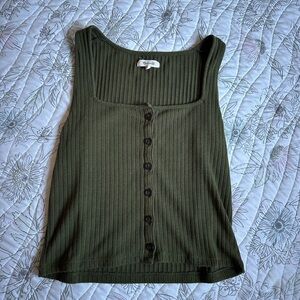 Madewell Dark Green Ribbed Button-Front Tank Top